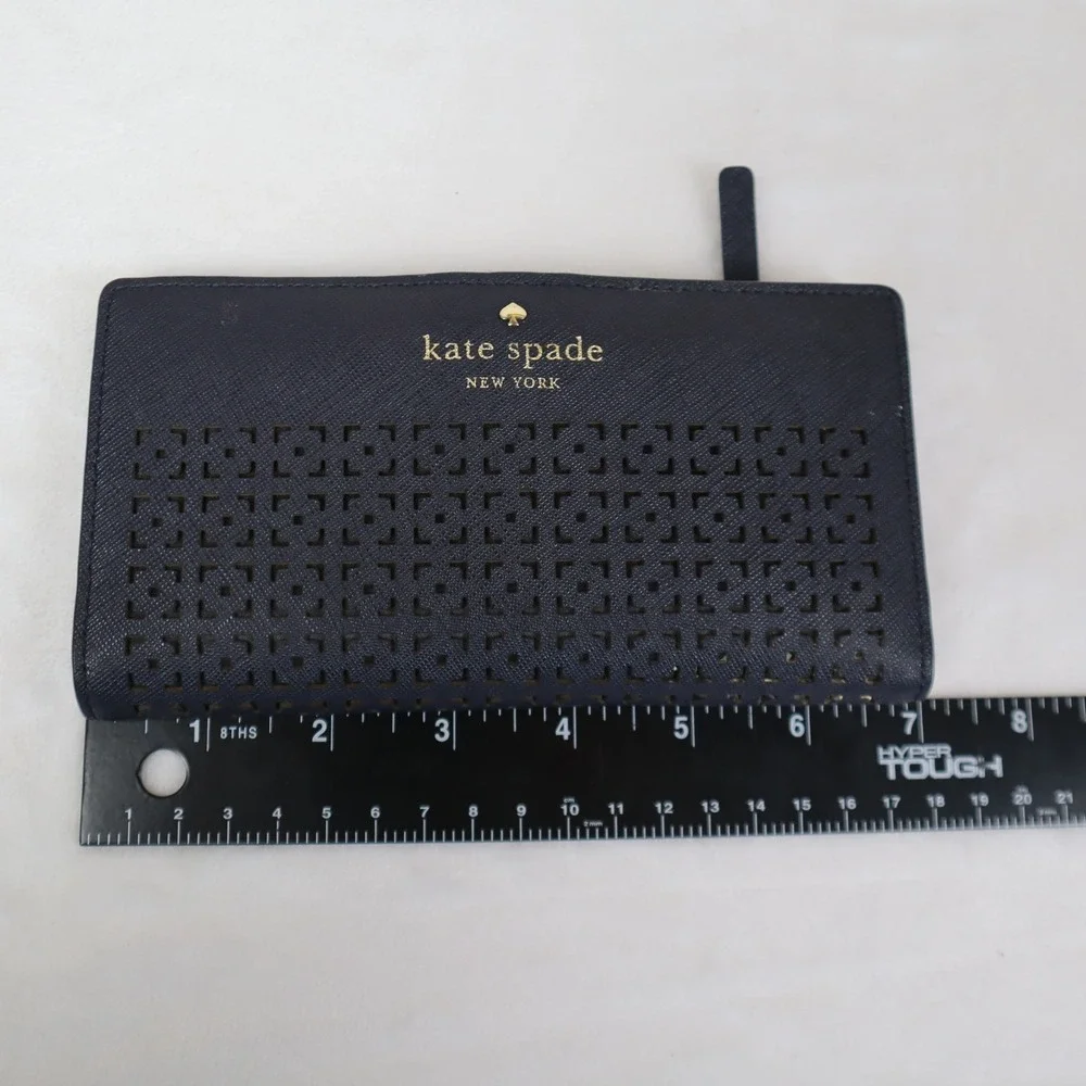 Kate Spade Cedar Street Perforated Lacey Wallet Bifold Black Saffiano Leather